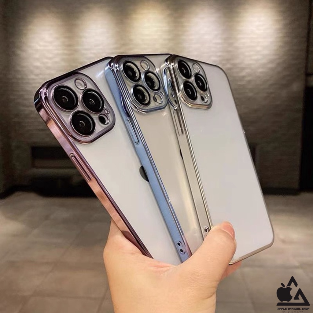 Premium Softcase Square Edge Chrome Lens Glass Camera iPhone 13 PRO MAX 12 PRO MAX 11 PRO MAX XR X XS MAX 7 7+ 8 8+ SE 2 3 6 6+ 6S+ Lensa Soft Case Logo Apple Krom Electroplated Pelindung Kamera Softcase Silikon Jelly Clear Cover Bukan Hardcase Silicone