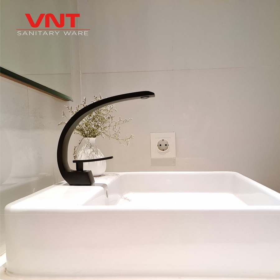 Kran Wastafel Hot Cold Black Minimalis Faucet Keran Hitam Panas Dingin