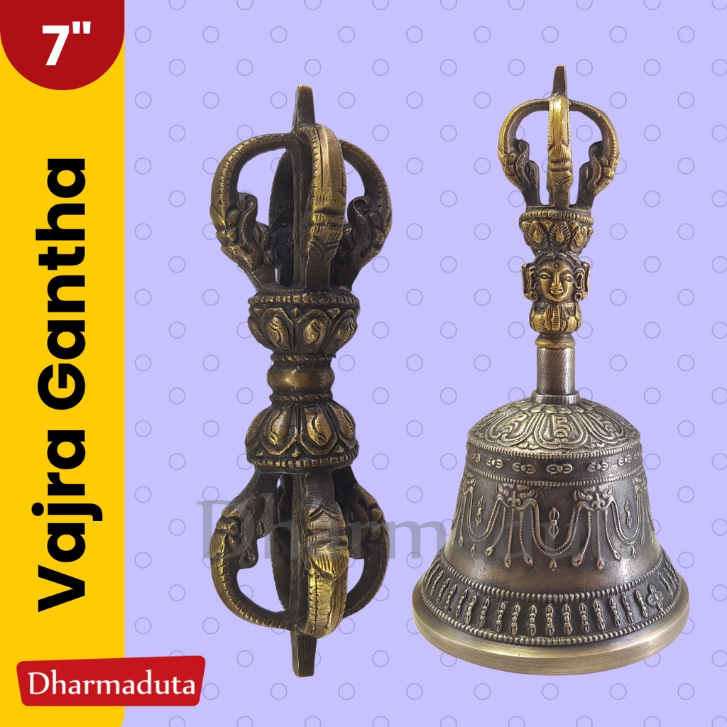 Vajra Gantha 7in/18cm Kuningan, Lonceng Vajrayana, Tantrayana Buddhisme