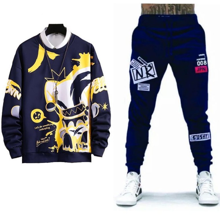 N_S Stelan Pria Sweater+Jogger Motif Clown DeMon