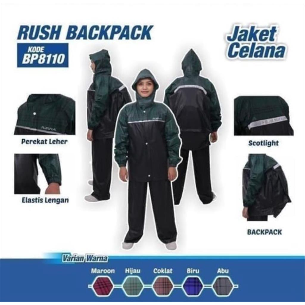 Stelan Jas Hujan Mantel Tas Backpack Rush Plevia / JAS HUJAN STELAN / mantel stelan - BP8110 4U CLOTHING