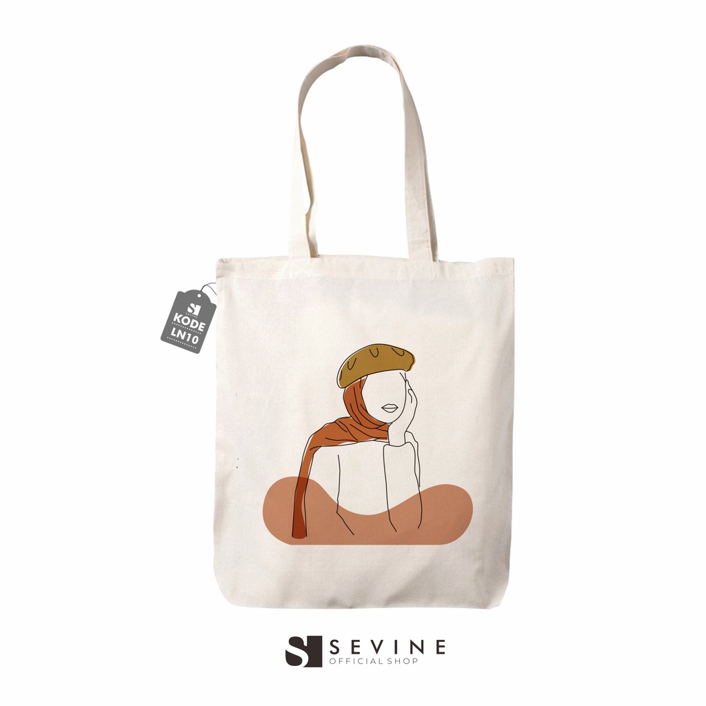 Sevine Tote Bag Resleting Tas Wanita Totebag Aesthetic Nordic Line Art Series - LN