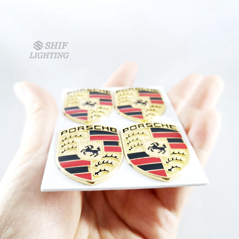 4pcs Stiker Emblem Logo Kuda Porsche Bahan Metal Warna Emas Untuk Dekorasi Mobil