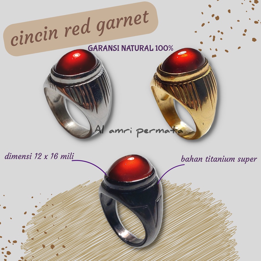 Cincin batu red garnet top giwang garansi natural alam 100% / Cincin pria
