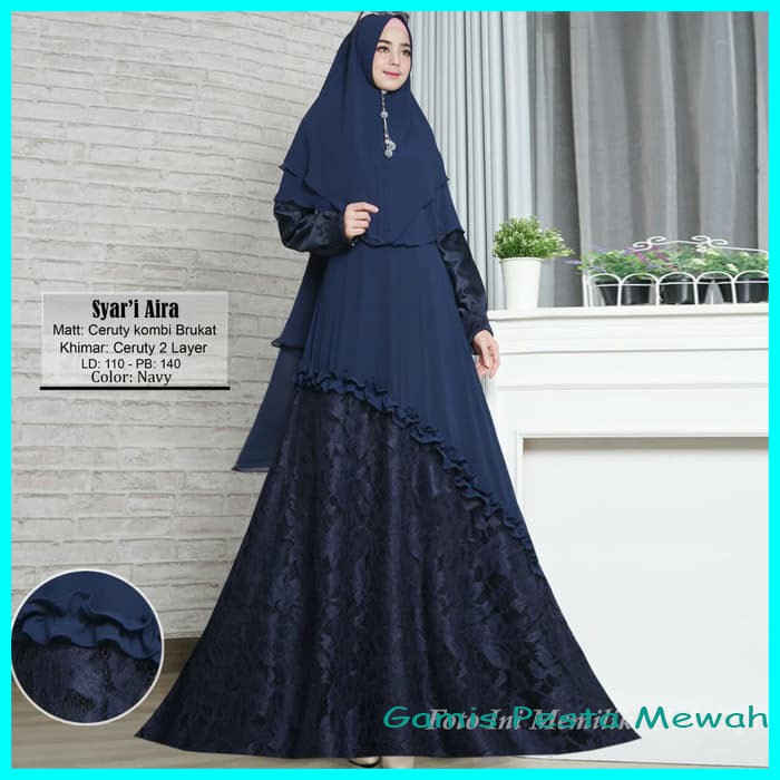BAJU GAMIS WANITA WARNA NAVY / GAMIS NAVY / GAMIS PESTA AIRA SYARI