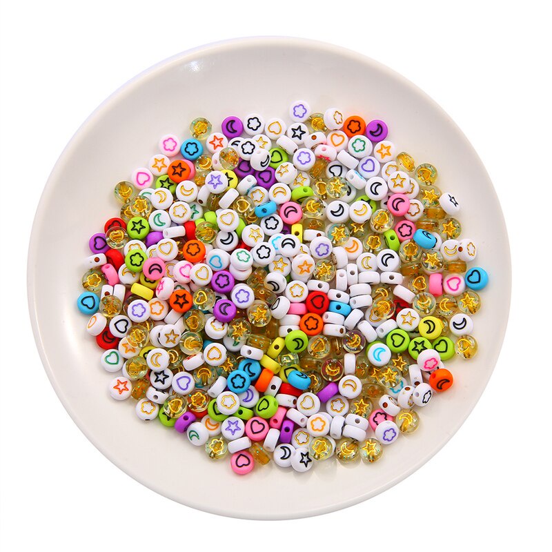 100Pcs 4x7mm Flat Round Mix Flower Star Moon Heart Spacer Acrylic Beads For Diy Jewelry Making Bracelet Earrings Supplies