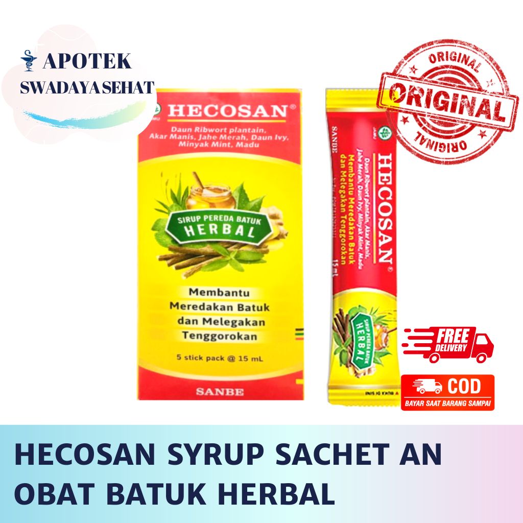 HECOSAN Sachet Syrup Satuan Ecer - Obat Batuk Herbal Sanbe Melegakan Tenggorokan Sirup