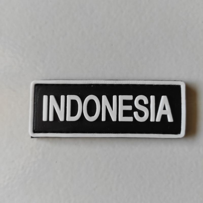 patch rubber logo indonesia tulisan putih kecil/rubber patch indonesia/tempelan emblem karet velcro