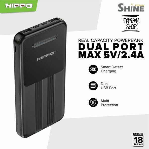 Hippo Power Bank Shine 10000 mAh 2 Port Dual USB Output 2.4A Powerbank 10000mAh Original Ori