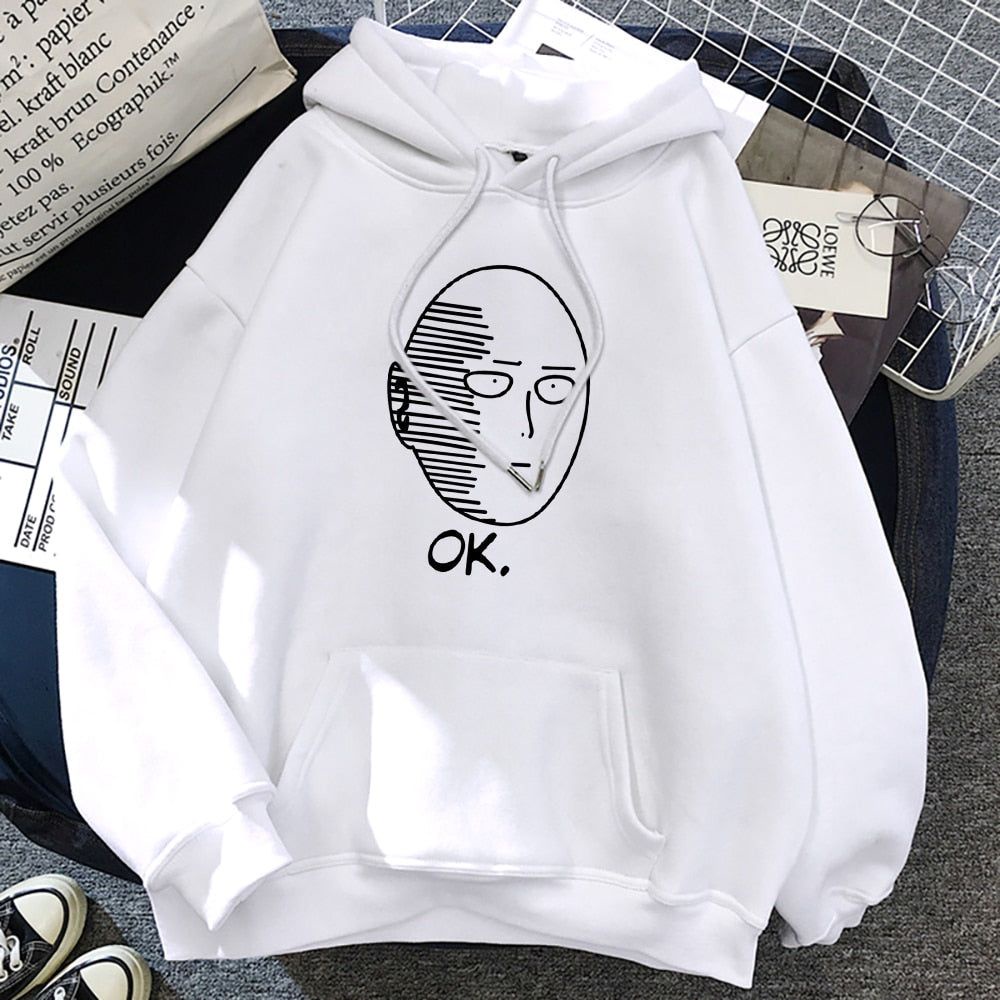 Sweater Hoodie SAITAMA OK Anime ONE PUNCH MAN Pria Wanita Jumper Size S M L XL XXL XXXL