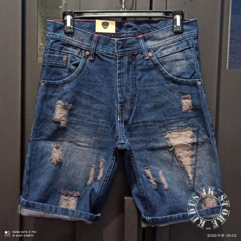 PALING DICARI CELANA JEANS PENDEK PRIA MOTIF ROBEK BLUE BROWN