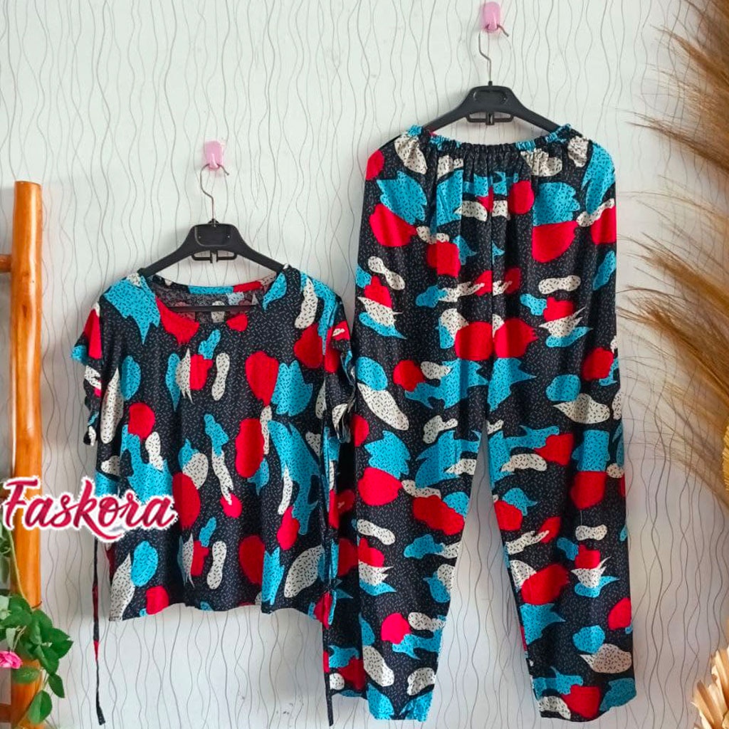 Setelan Rayon Jumbo Pendek XXL Lily / Piyama Wanita Dewasa Jumbo / Pajamas Rayon Set Lengan Pendek