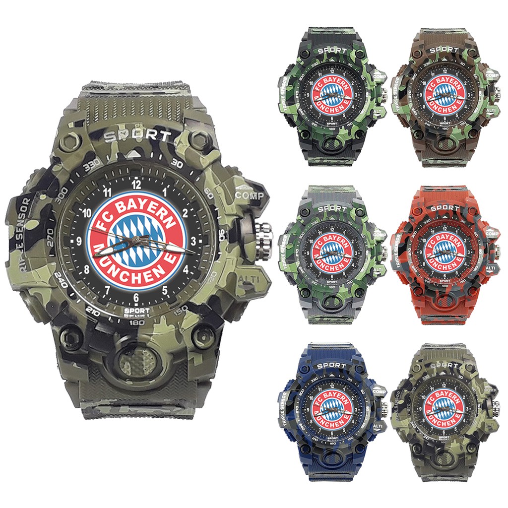 (ISTIMEWA BOSSQUE) JAM CUSTOM  BAYERN MUNCHEN STRAP ARMY - 5 Warna