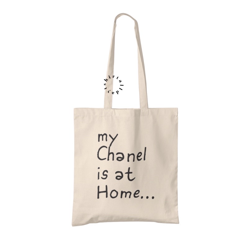 Tote Bag Tas Belanja Kanvas Natural Katun Bisa Custom Desain Chanel home [tshirtallday]