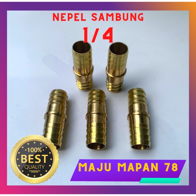 Nepel Sambung / Sambungan Selang Kuningan ukuran 1/4