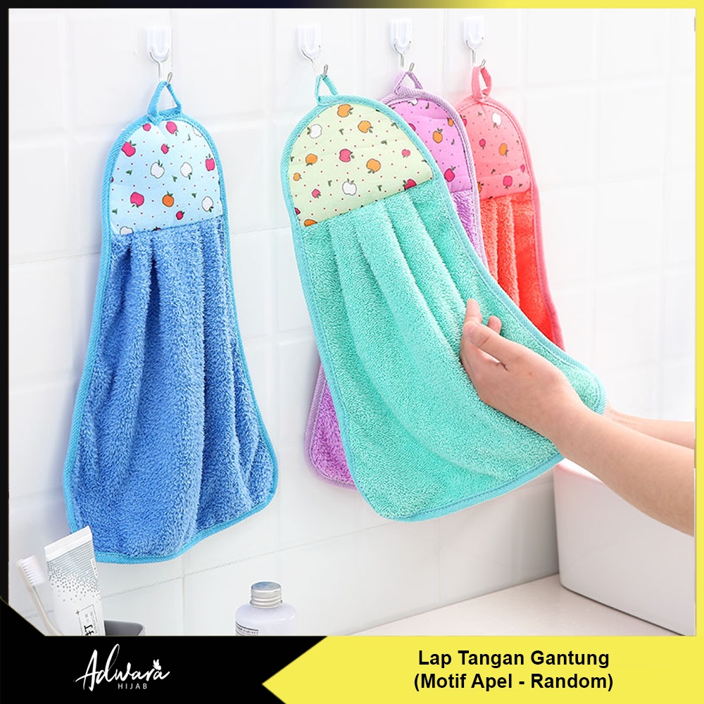 Kain Lap Tangan Gantung Wastafel Mini Cuci Piring Motif Apel / Handuk Microfiber Pengering Serbaguna