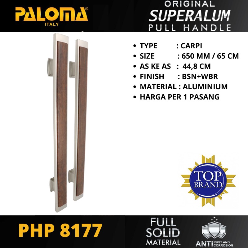 PALOMA PHP 8177 TARIKAN GAGANG PINTU PULL HANDLE SUPERALUM CARPI 650 MM BSN+WBR PANJANG 65 CM