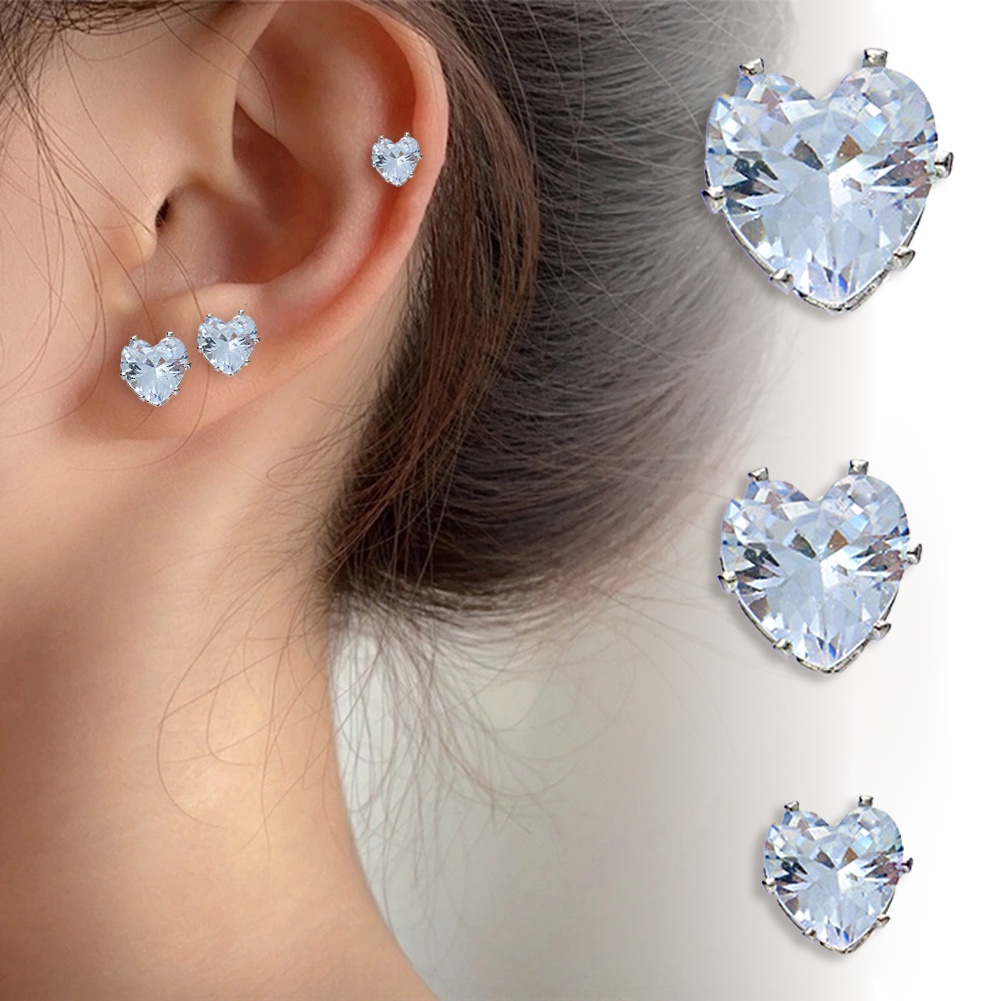 Anting Klip Magnetik Bentuk Hati Hias Zircon Untuk Wanita