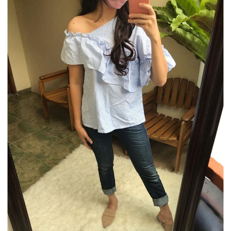 one shoulder blouse/korean blouse/rok mini/rok span/rok bunga