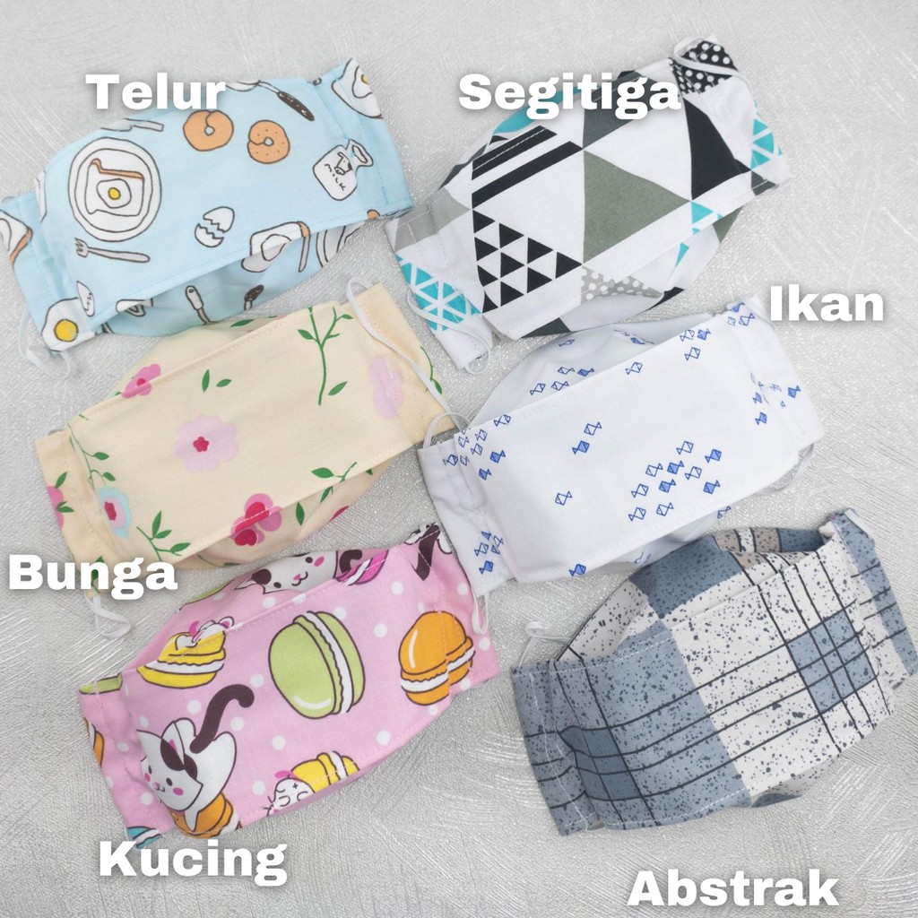  Masker  Kain  3D 4ply Kantong Filter Motif  Lucu  Shopee  