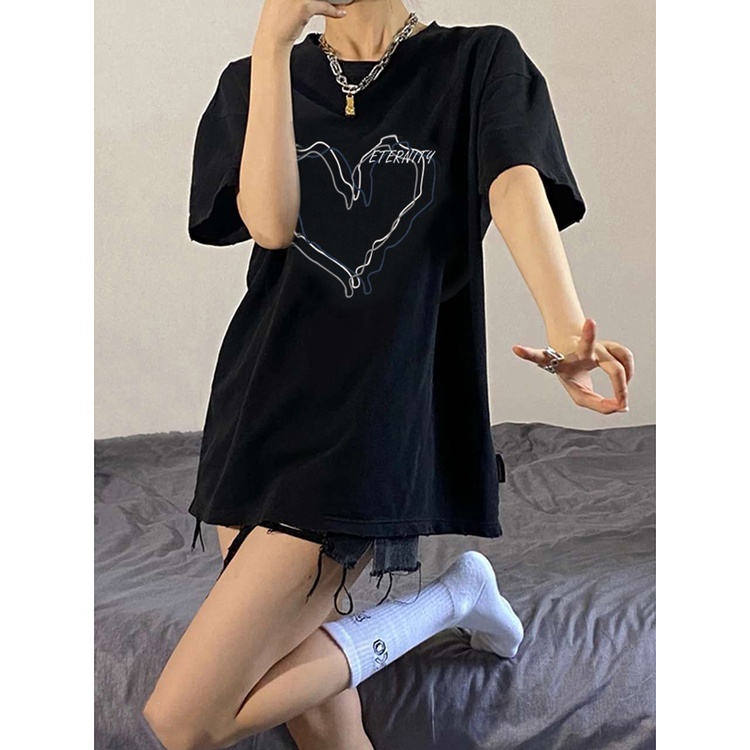 kaos baju wanita oversize korean style love printing graphic tee lengan pendek t shirt