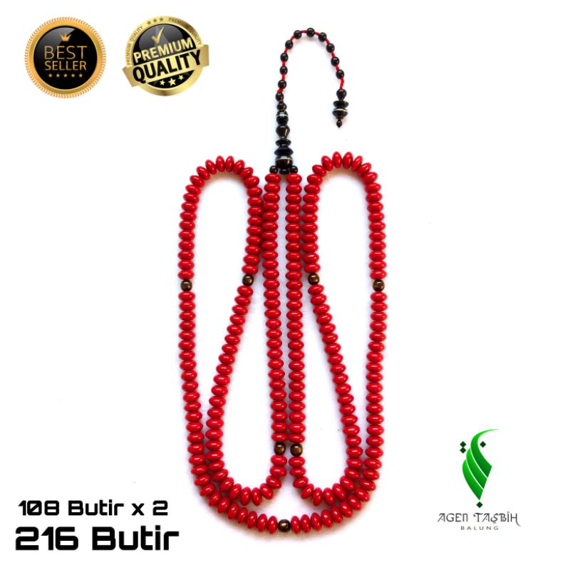 Tasbih Batu Coral Marjan Merah Super 216 Butir (108 Butir x 2), Kualitas Super