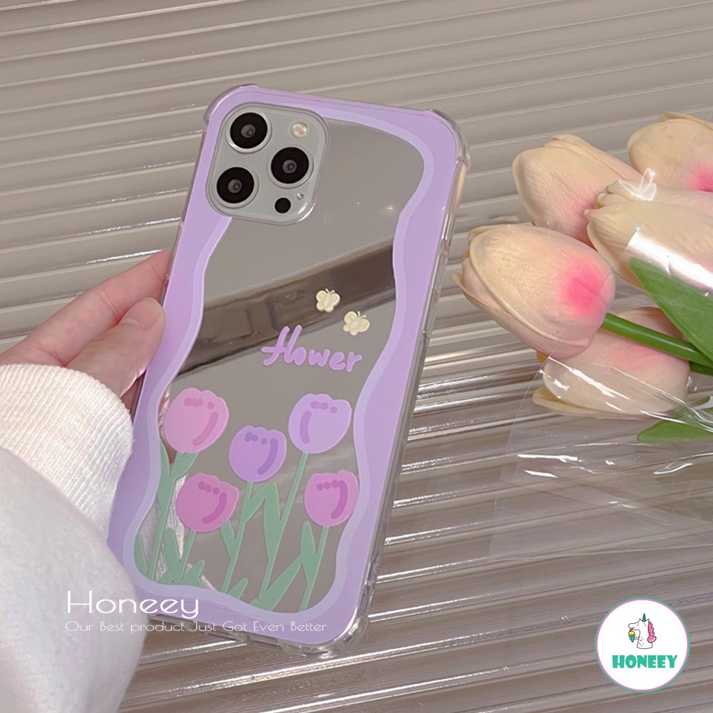 Soft Case TPU Motif Bunga Tulip Warna Ungu Untuk IPhone 14 13 12 11 Pro Max X XS XR 8 7 Plus