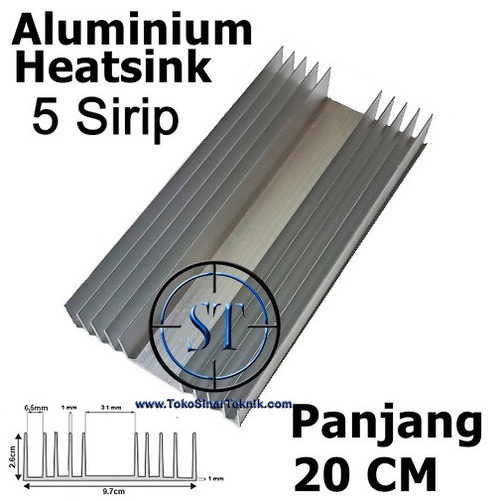 HeatSink 5 Sirip 20Cm ( Heat Sink / Pendingin ) Heat Sink Jengkol Transistor Cooler Cooling Led tebal 1mm