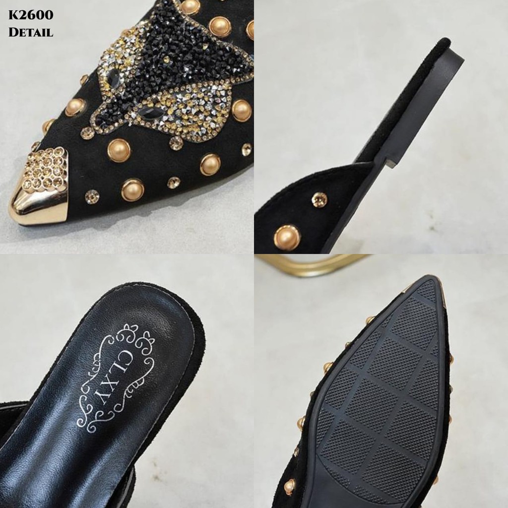 RESTOCK PRF Sandals Slope O w l Diamond Studed K2600