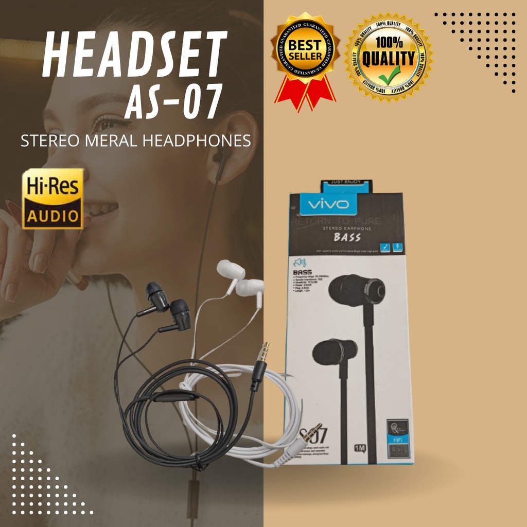 HEADSET / HANDSFREE &lt; VIVO - AS07 &gt; SUPER BASS + MIC bisa buat pakai semua tipe hp