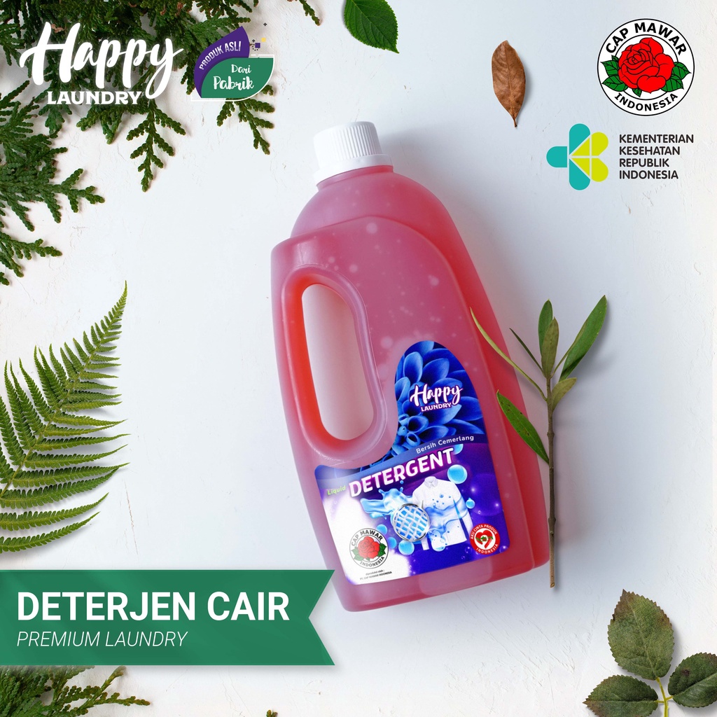 Sabun Cuci Baju Deterjen Cair Laundry PREMIUM Liquid Detergent Happy Laundry 1 Liter Cap Mawar Indonesia - IZIN KEMENKES