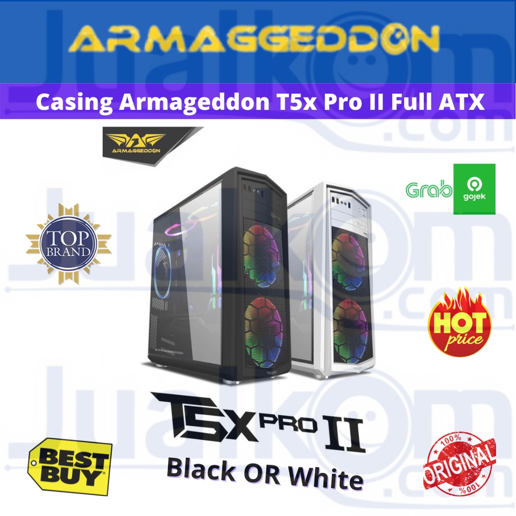 Armaggeddon T5x Pro II Casing Full ATX Gaming Case Hitam Tanpa Fan