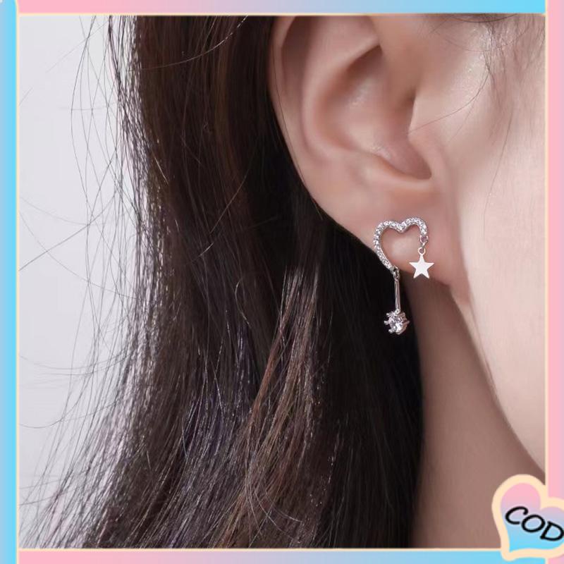 COD❤️ 925 Silver Stud Earrings Indah Cinta Fringe Girl Stars Anting Desain Kecil Berkualitas Tinggi-A.one