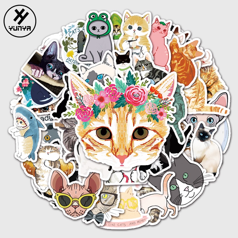 Zhang lucu kartun kucing grafiti stiker notebook kepribadian tangan akun mobil skuter kulkas dekorat