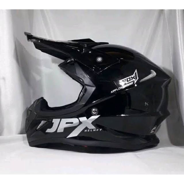Helm Cross JPX Full Face Trail Trabas Black Gloss Hitam Solid Polos