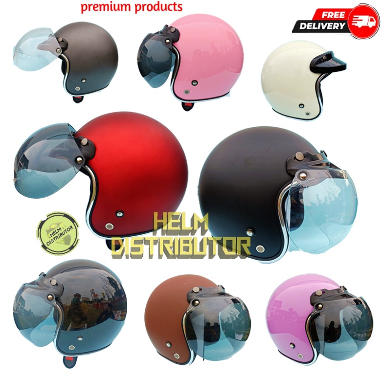 HELM BOGO DEWASA KACA CEMBUNG HITAM DAN PUTIH, LIS CHROME KUALITAS PREMIUM, UNTUK PRIA DA WANITA COD