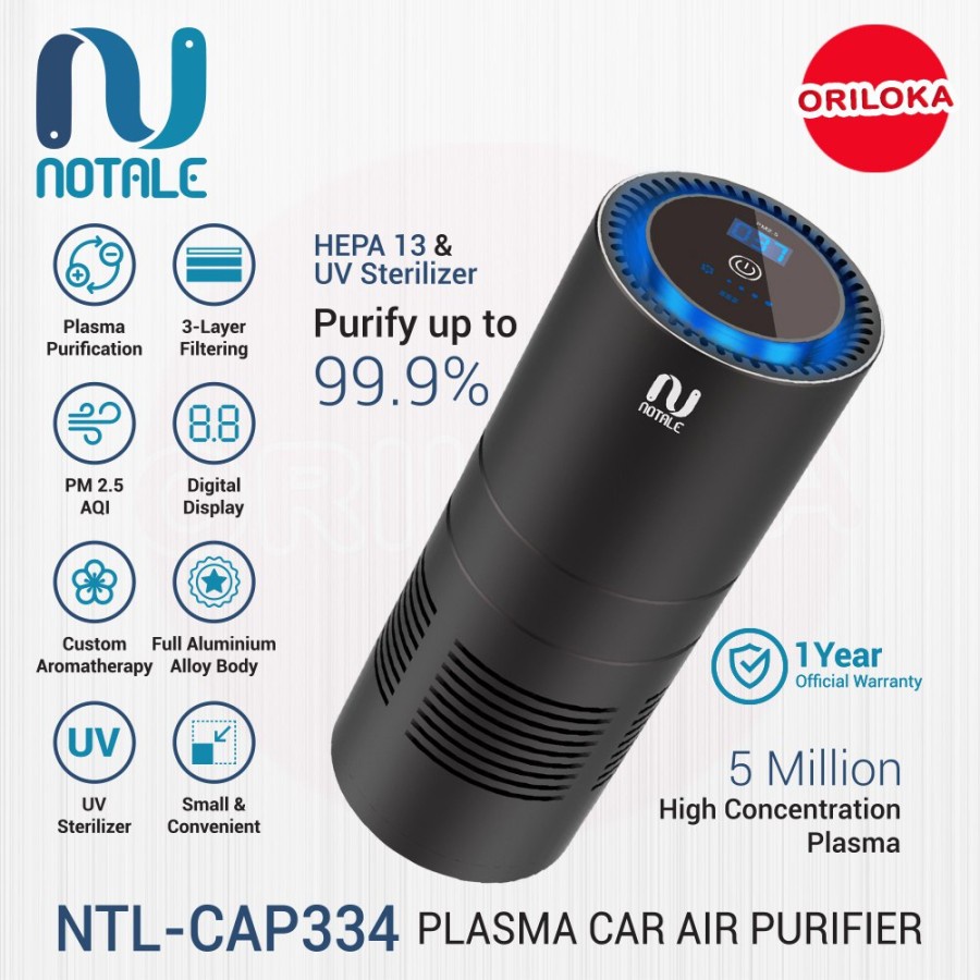 Notale Car Air Purifier UVC Plasma HEPA 13 Penyaring udara mobil - Garansi Resmi