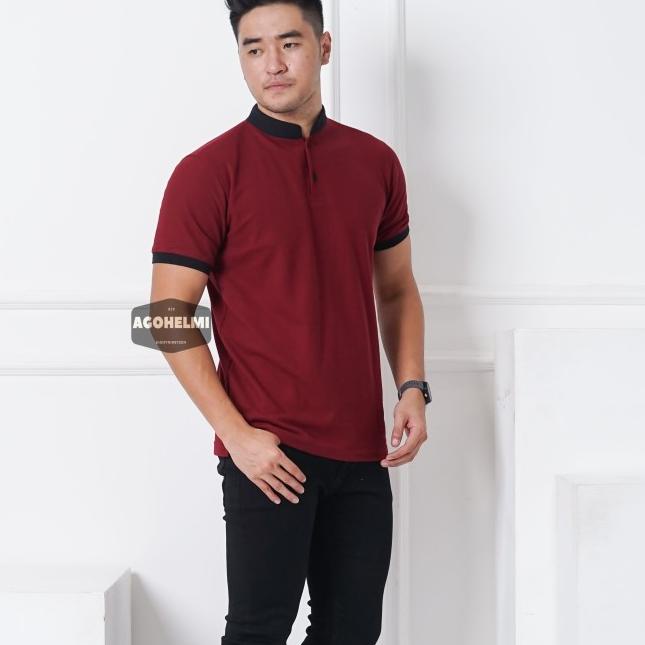 ♜ Polo Shirt Kaos Pria Kerah Shanghai Polos Merah Maroon JUMBO BIGSIZE - XXL ☝