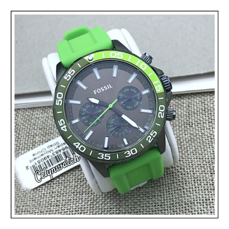 jam tangan pria fossil BQ2501 strap rubber / karet green original