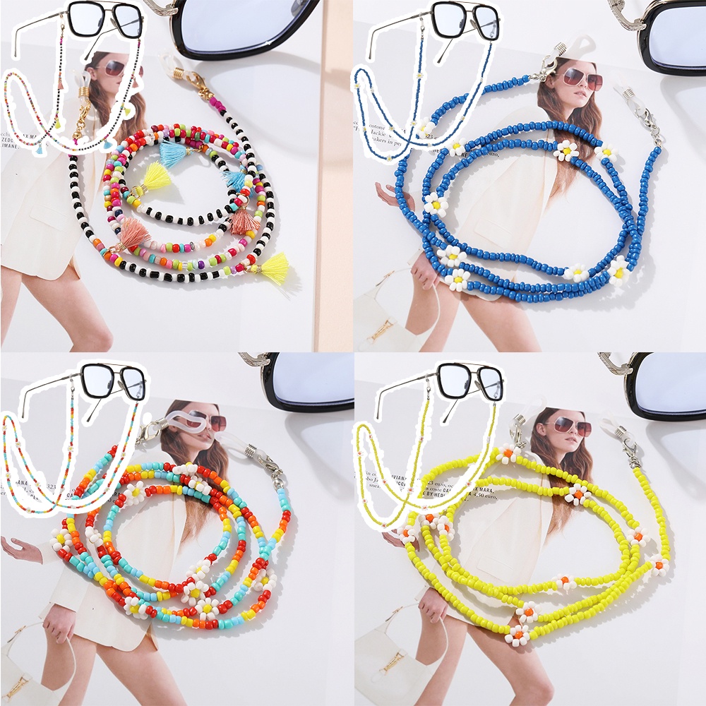 Mask Lanyard Necklace Colorful Beads Mask Sunglasses Chain with Two Hooks Fashion Jewelry Accessories