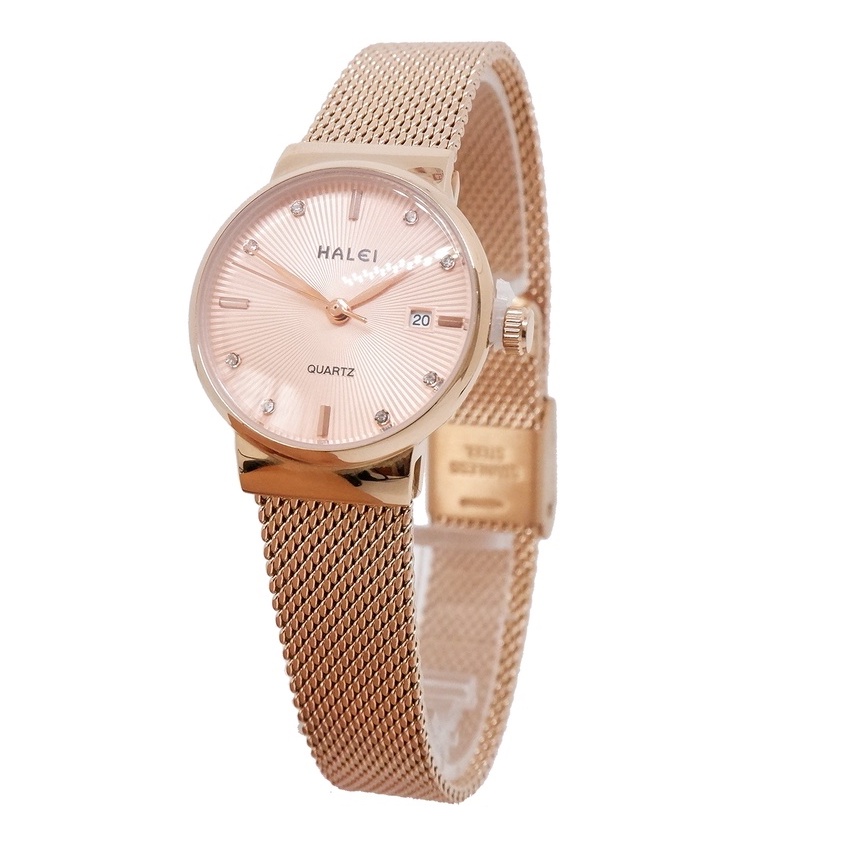 Haleiwatch Original Jam Tangan HALEI Wanita Cantik Elegant Garansi 1 Tahun Rantai Pasir 8024 Full Rosegold-Plat Rosegold