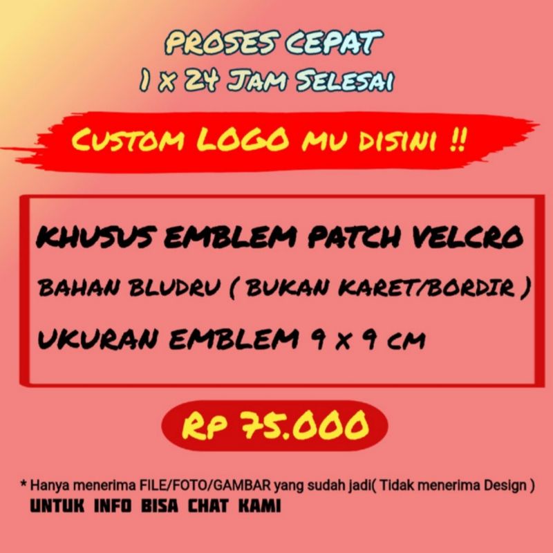 Custom Emblem Patch Velcro Kualitas Premium