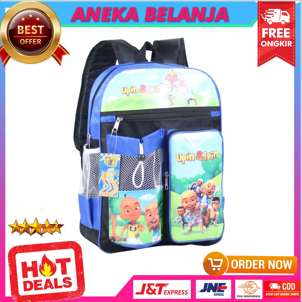 Tas Ransel Import Fashion Anak Cowok Upin Ipin Warna Biru Lucu Imut Tas Ransel Premium Anak Cewek TK SD SMP Bagus Keren Free Raincover Multifungsi Backpack Anak Cewe Hangout TPQ TPA Temurah Terlaris Berkualitas