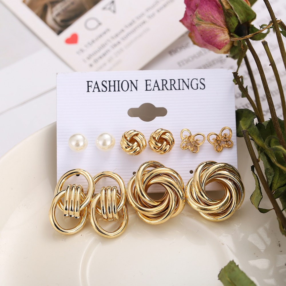 IFYOU 18pcs / Set Anting Stud Mutiara Warna Emas Gaya Bohemian Untuk Wanita