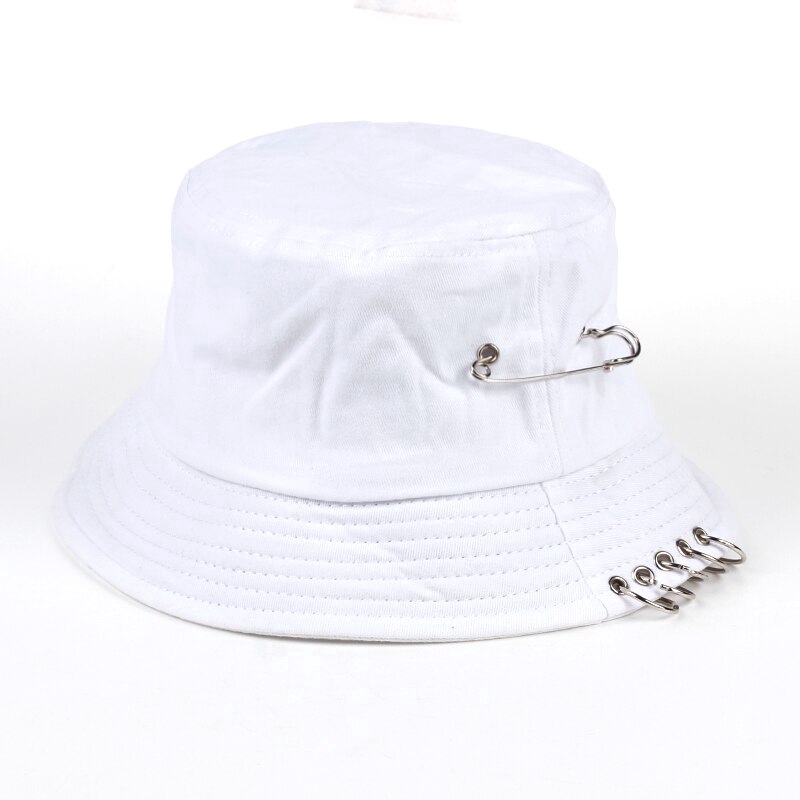 Voron Monochrome iron pin rings personality topi bucket unisex cotton fisherman hat topi bucket pria topi bucket wanita