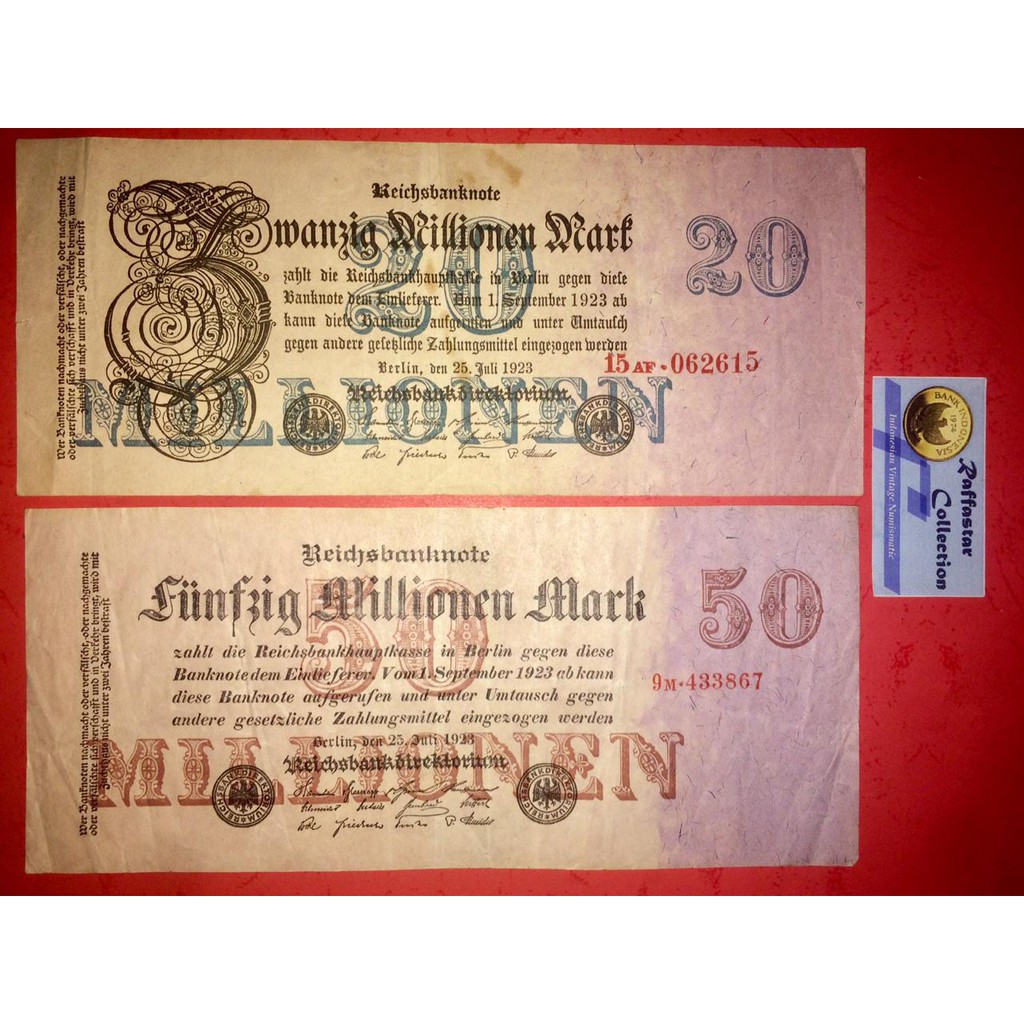 uang asing kuno 20 & 50 juta Mark Jerman 1923