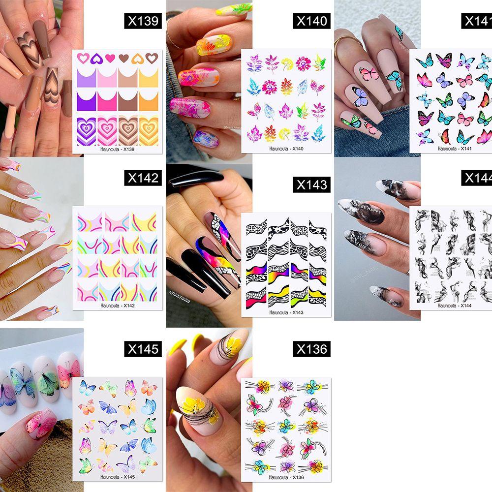 1 Lembar Stiker Kuku Pola Bunga Kupu-Kupu Geometris Untuk Dekorasi Nail Art