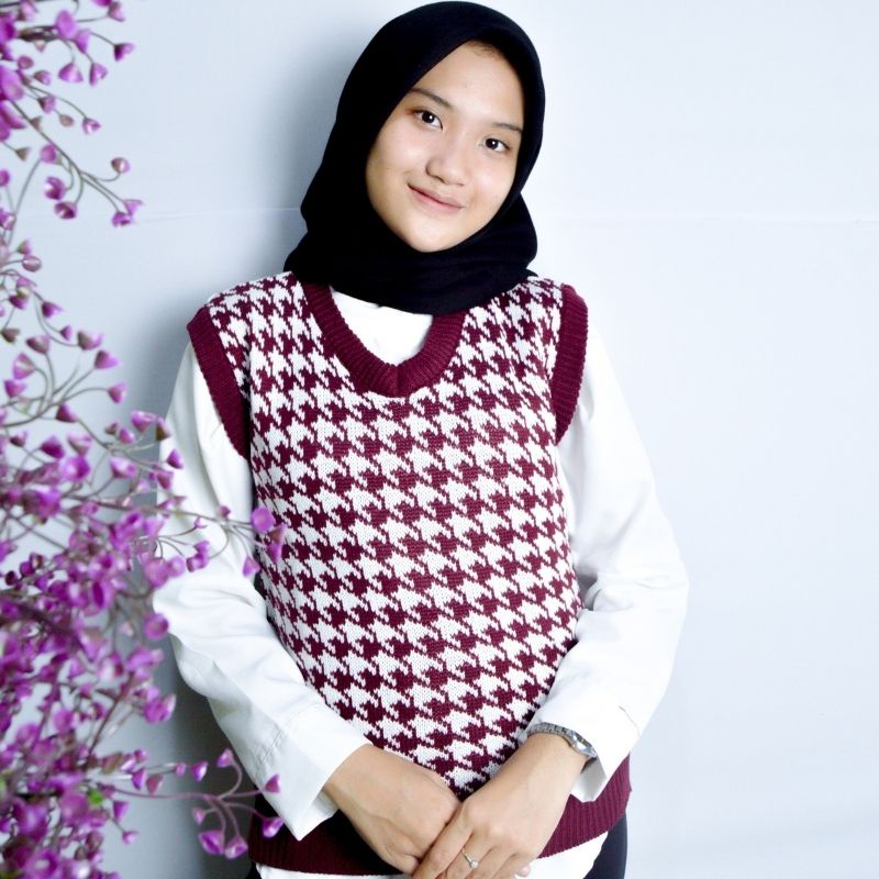 Jennie Vest knit / Houndstooth Vest Knit / Jennie Vest Rajut /  Rompi korea Rompi keren / Korean Vintage Knit-Maroon