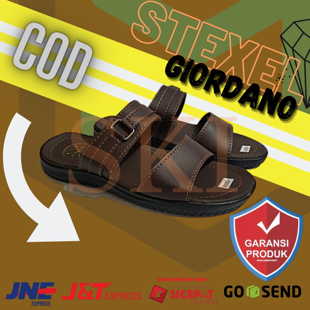 GIORDANO - Sendal Casual Pria Cowok Laki laki Double Strap Brown Premium Original
