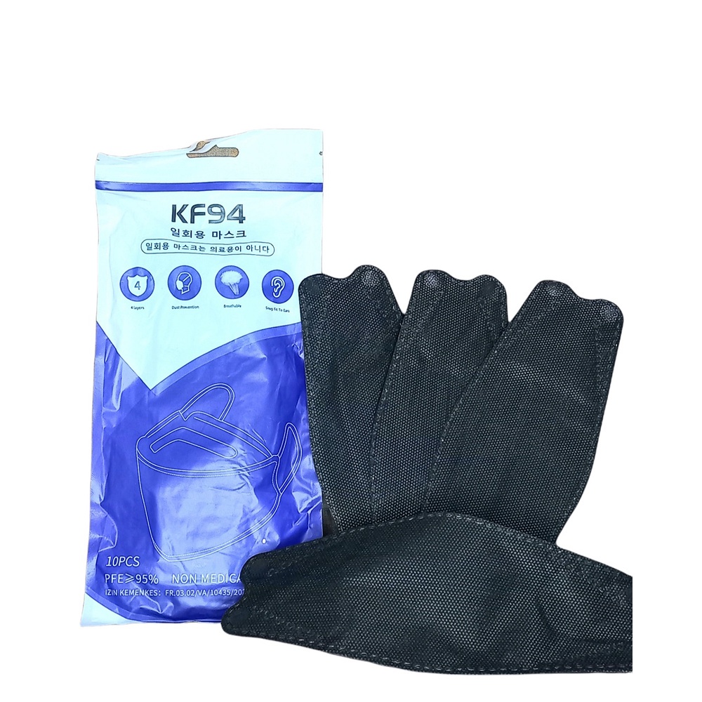 Masker KF94 4 Ply Korea Hitam Putih Abu 1 Pack Isi 10 Pcs